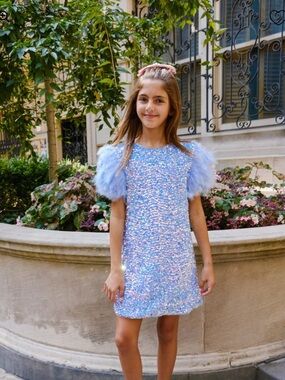 Lola + The Boys Light Blue Sequin Dress with Iridescent Accents